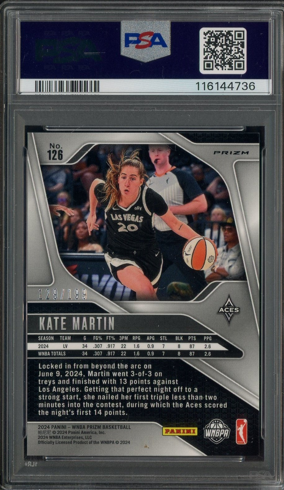 2024 Panini Prizm WNBA - #126 Kate Martin - Blue Pulsar /199 - ROOKIE /199 - PSA