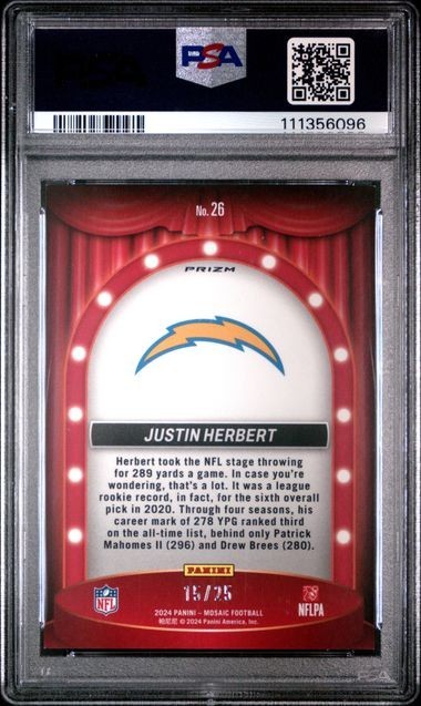 2024 Panini Mosaic - Justin Herbert - Center Stage White /25 - PSA - /25