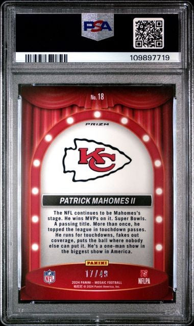 2024 Panini Mosaic - Patrick Mahomes ll - Center Stage Purple /49 - PSA - /49