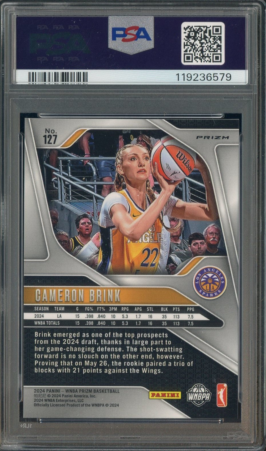 2024 Panini Prizm WNBA- Cameron Brink #127 - Cracked Ice - ROOKIE - PSA - ROOKIE