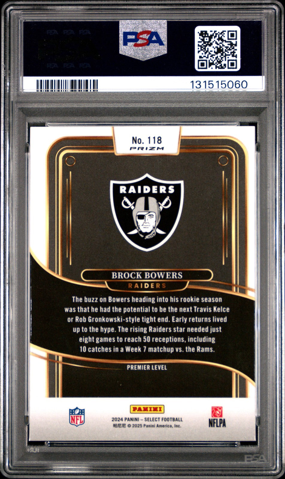 2024 Panini Select - Brock Bowers - GREEN & YELLOW SHOCK - ROOKIE - PSA - ROOKIE
