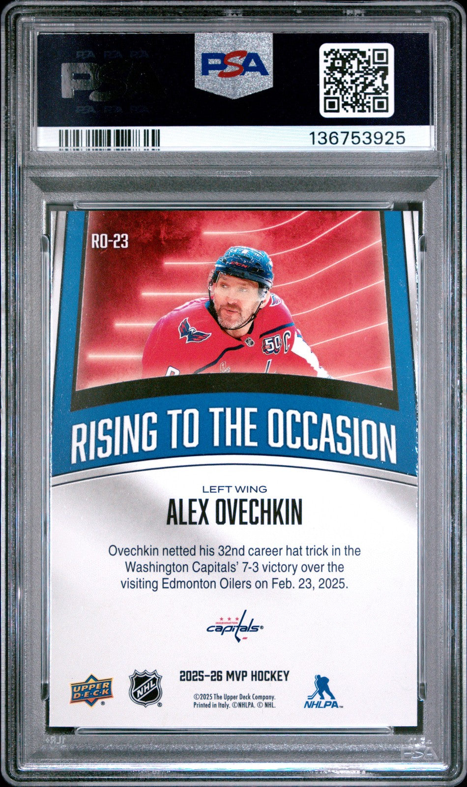 2025 Upper Deck MVP - Alex Ovechkin #RO-23 - Rising to the Occasion - PSA