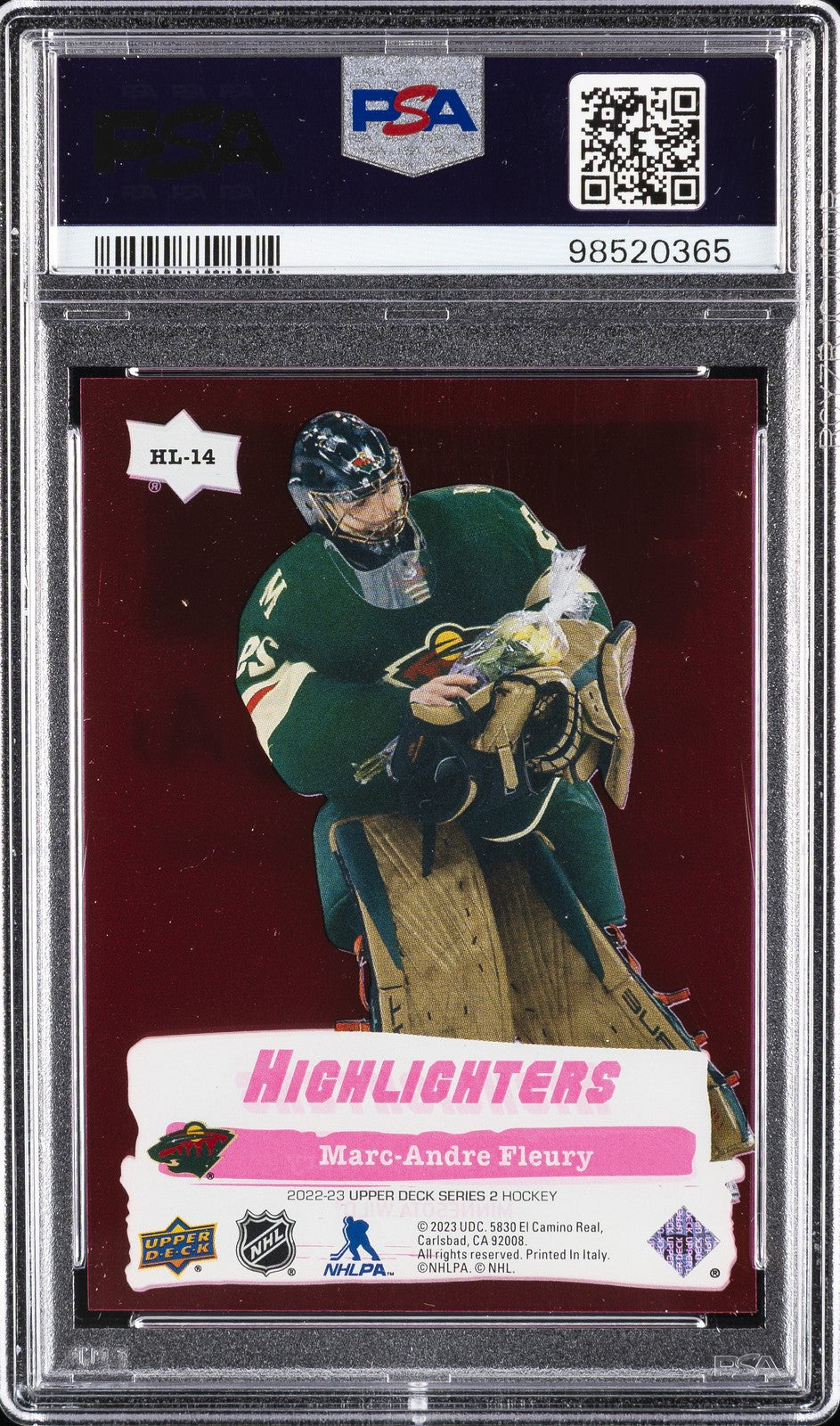 2022 Upper Deck Hockey - Marc-Andre Fleury #HL14 - Highlighters Pink - PSA