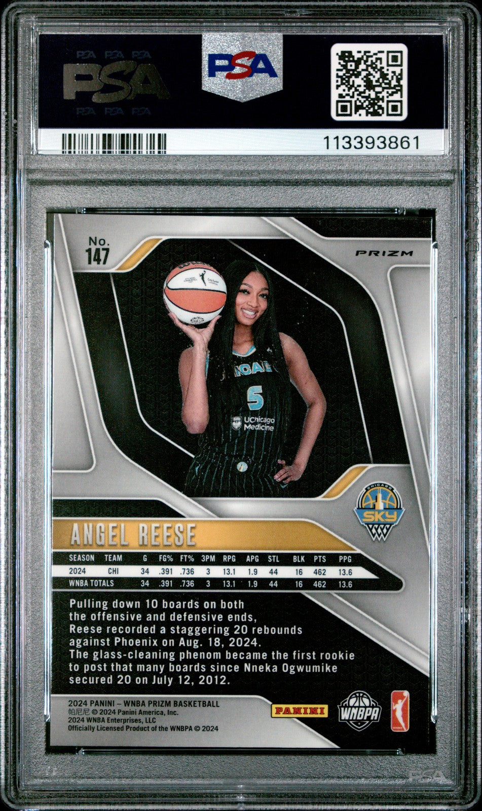 2024 Panini Prizm WNBA - Angel Reese #147 - Ice Rookie - PSA 7 - Ice ROOKIE