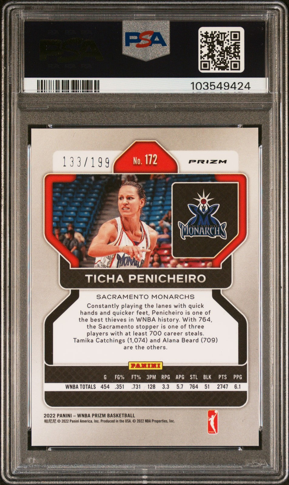 2022 Panini Prizm WNBA - TICHA PENICHEIRO #172 - Red Prizm /199 - PSA 9 - /199