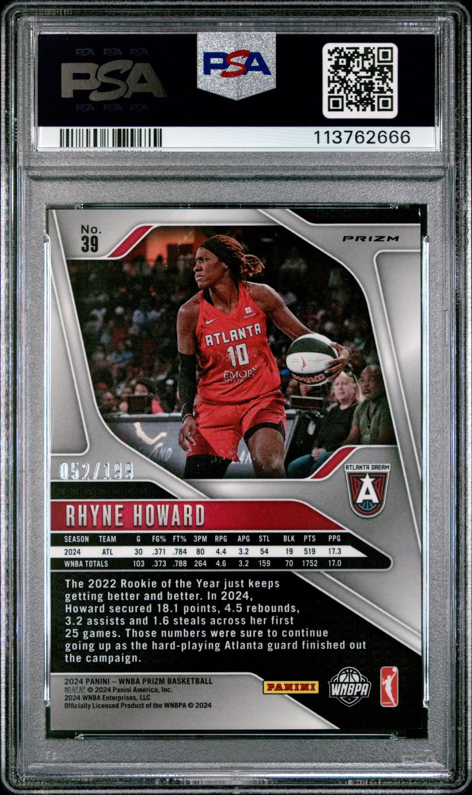 2024 Panini Prizm WNBA - Rhyne Howard #39 - Blue Prizm /199 - PSA - /199