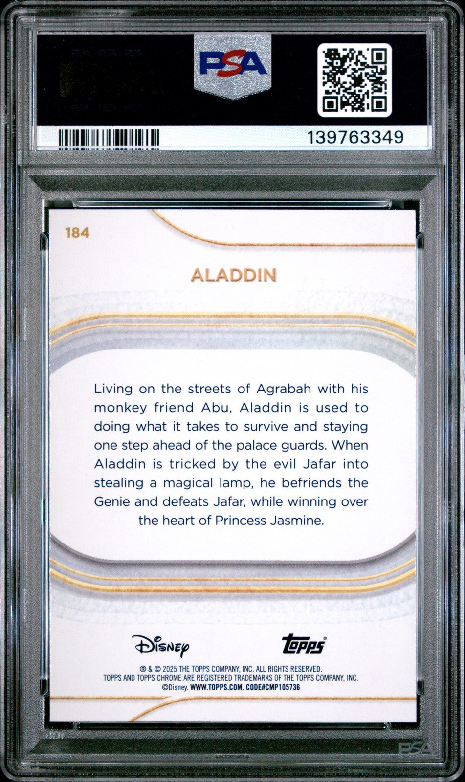 2025 Topps Chrome Disney - ALADDIN #184 - Green Wave /99 - PSA - Aladdin /99