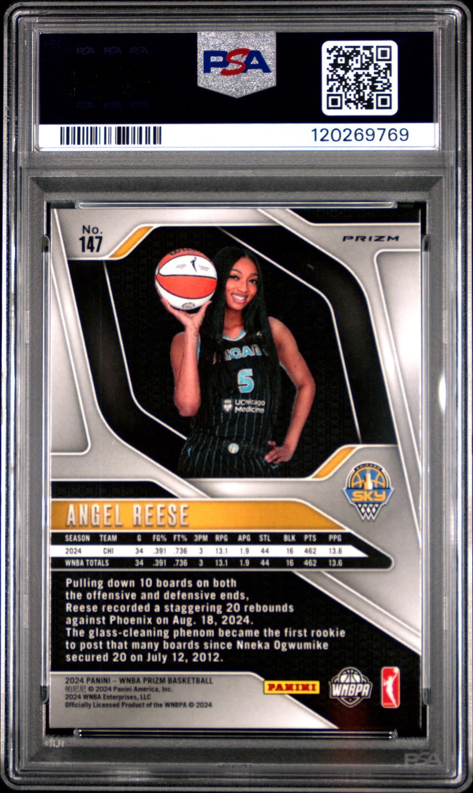 2024 Panini Prizm WNBA - Angel Reese #147 - Ice Rookie - PSA 9 - Ice ROOKIE