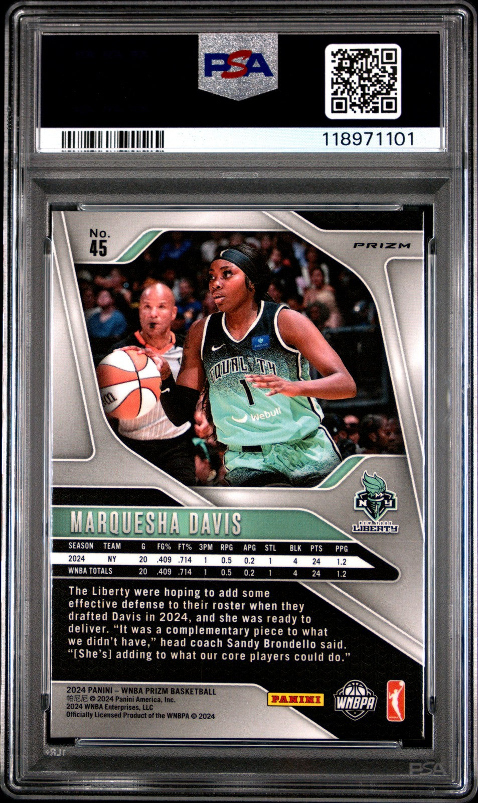 2024 Panini Prizm WNBA - Marquesha Davis #45 - Ice Rookie - PSA 10