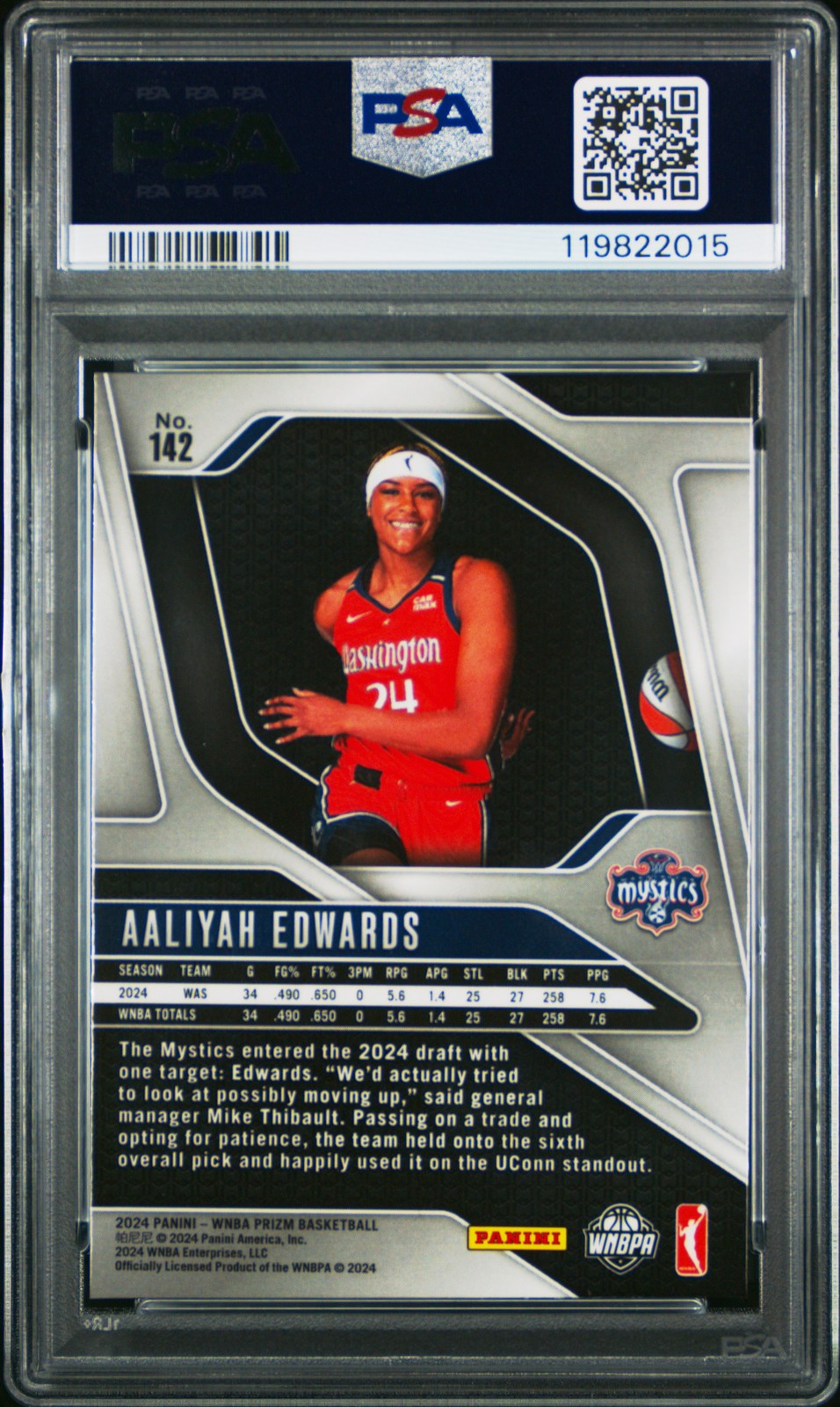 2024 Panini Prizm WNBA - Aaliyah Edwards #142 a - Rookie - PSA 8 - ROOKIE