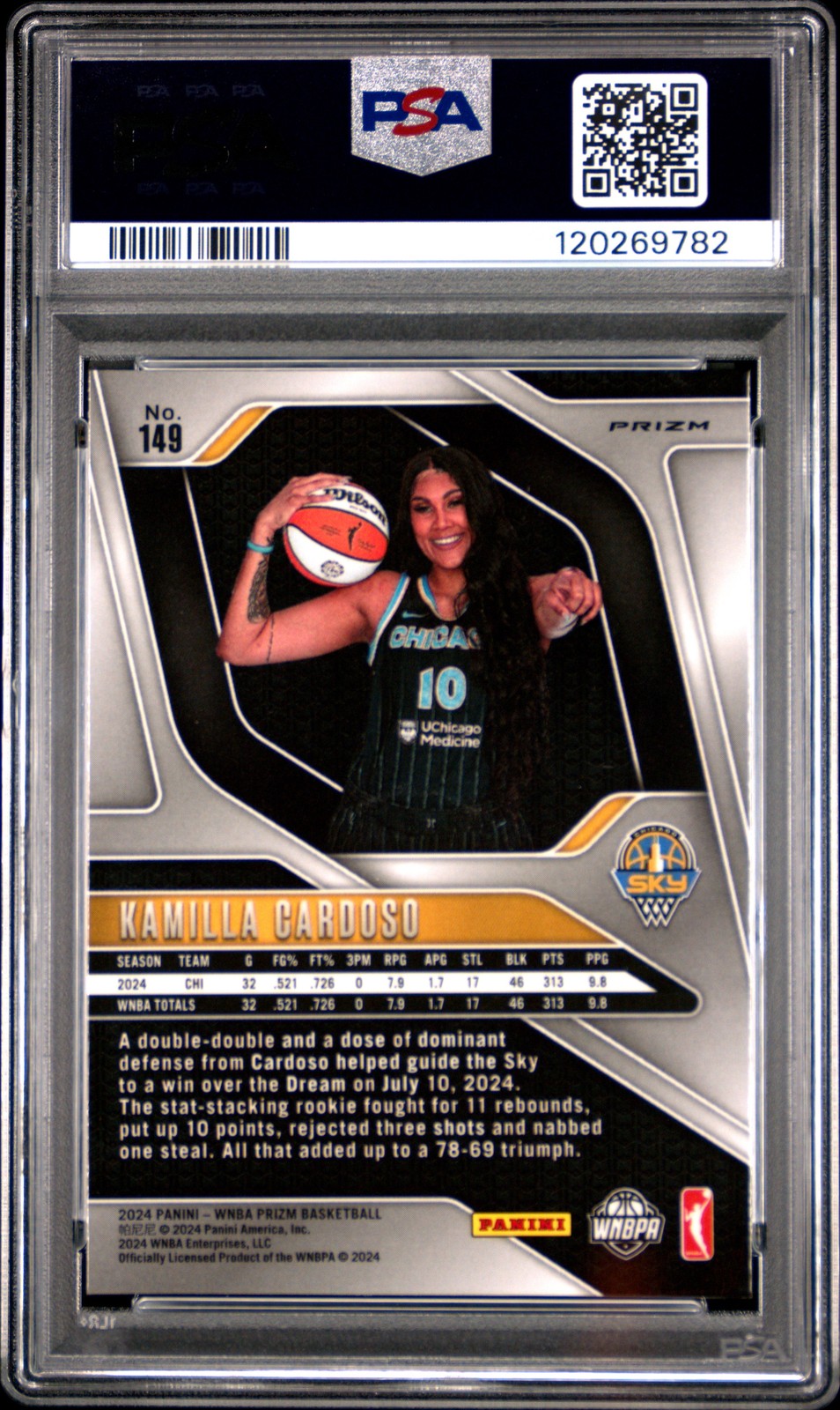 2024 Panini Prizm WNBA - KAMILLA CARDOSO #149 - Blue Velocity - PSA 9 - ROOKIE