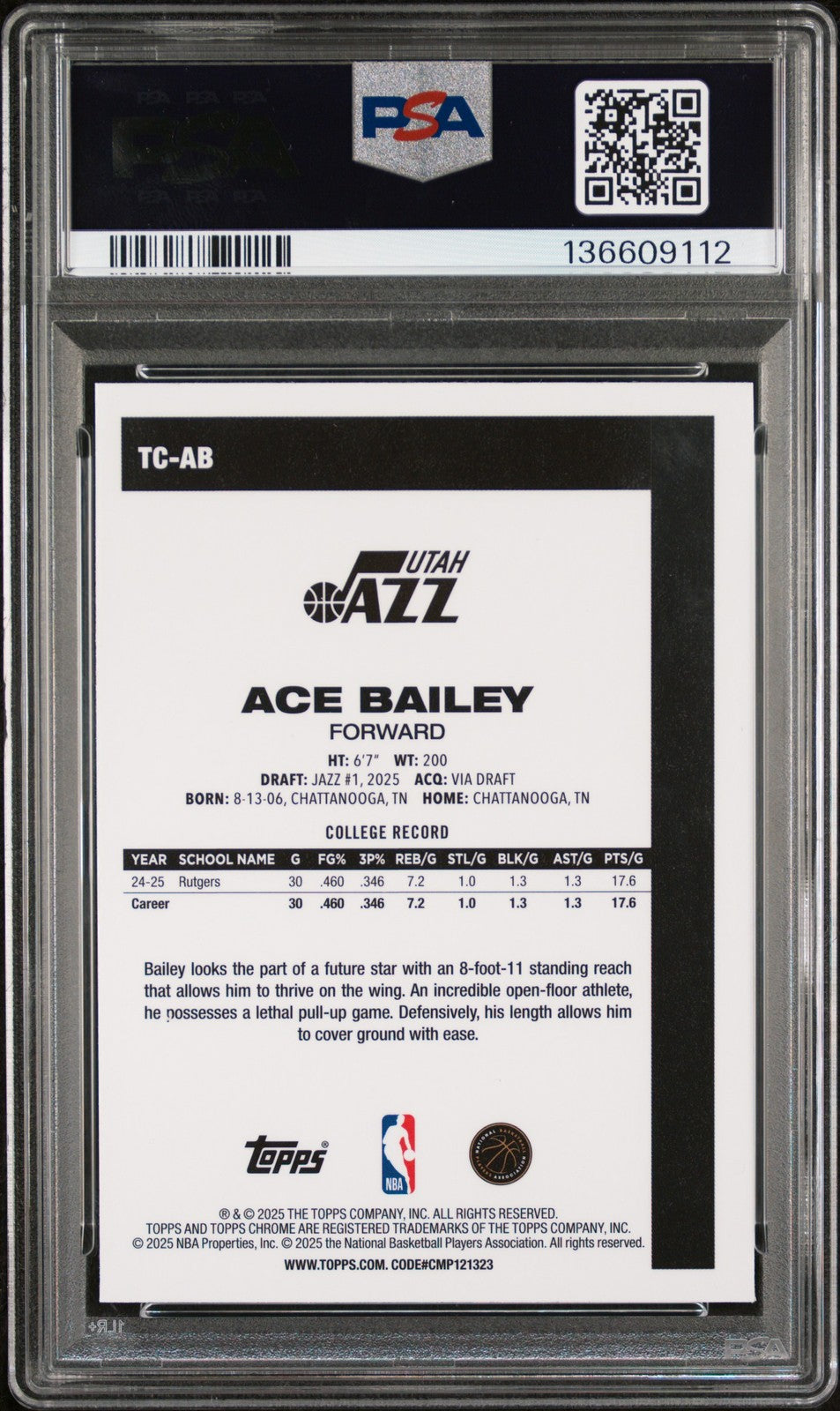2025 Topps Silver Pack - ACE BAILEY #TC-AB - ROOKIE - PSA - ROOKIE