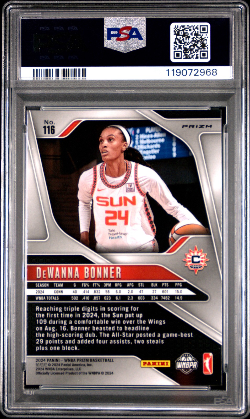 2024 Panini Prizm WNBA - DeWANNA BONNER #116 - Orange Velocity - PSA