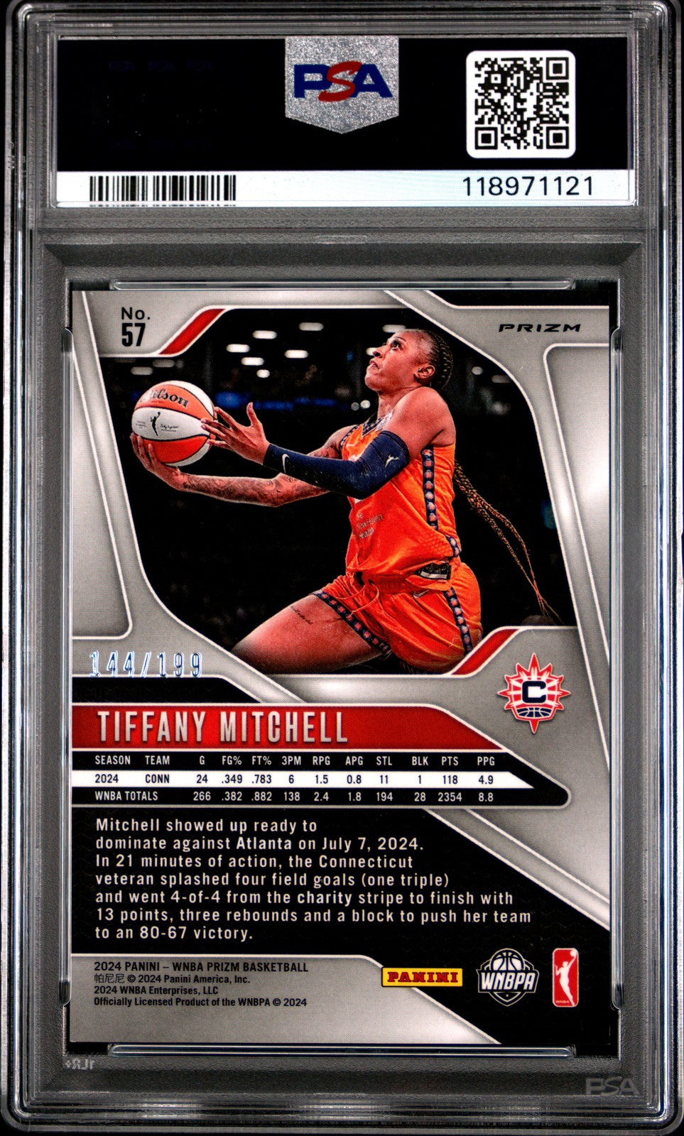 2024 Panini Prizm WNBA - Tiffany Mitchell #57 - Blue Pulsar /199 - PSA 10