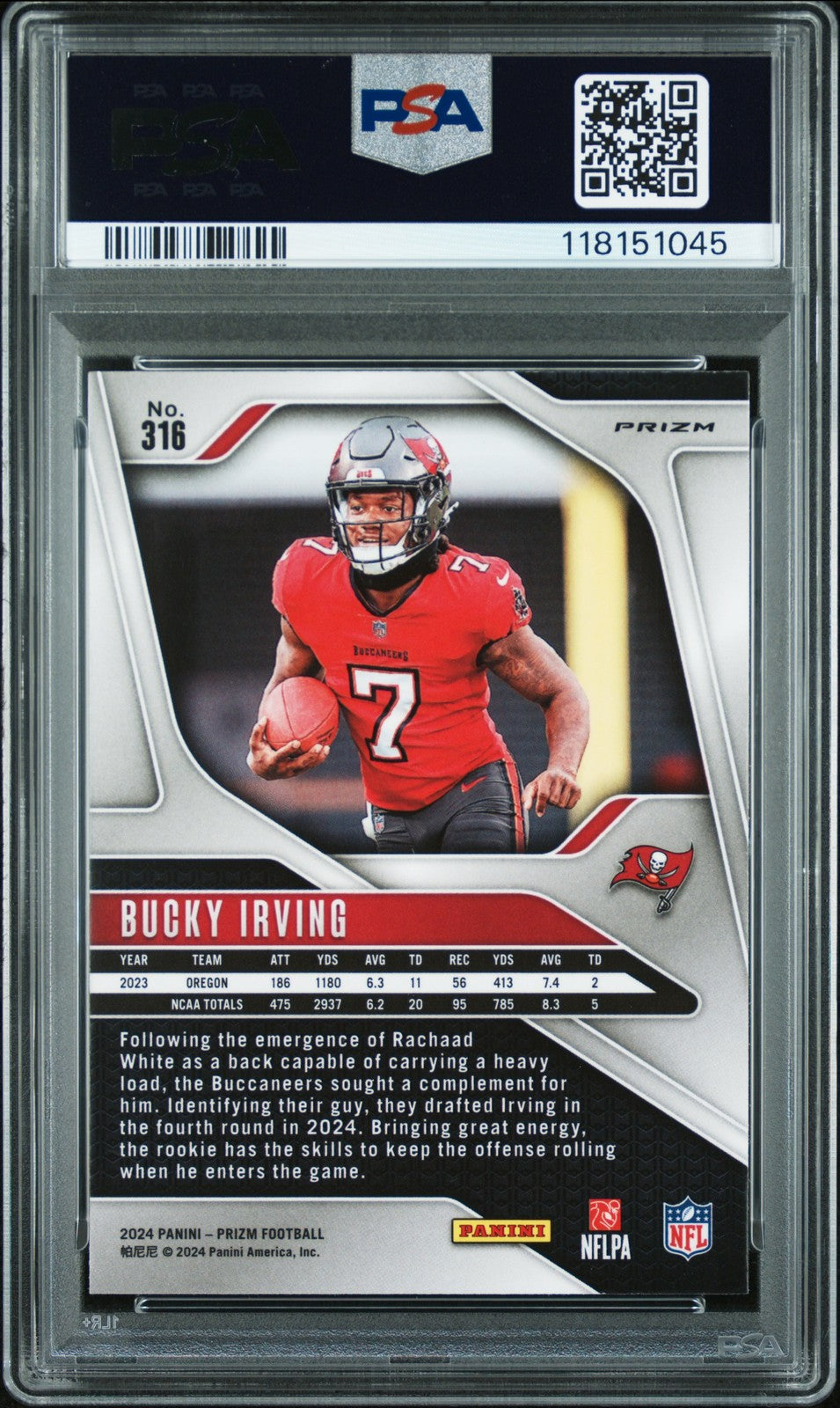 2024 Panini Prizm Football NFL - BUCKY IRVING #316 - LAZER PRIZM - Rookie - PSA