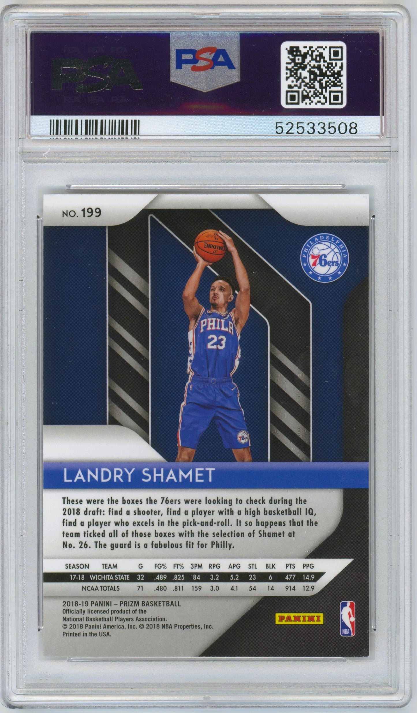2018 Panini Prizm Landry Shamet ROOKIE #199 PSA 9