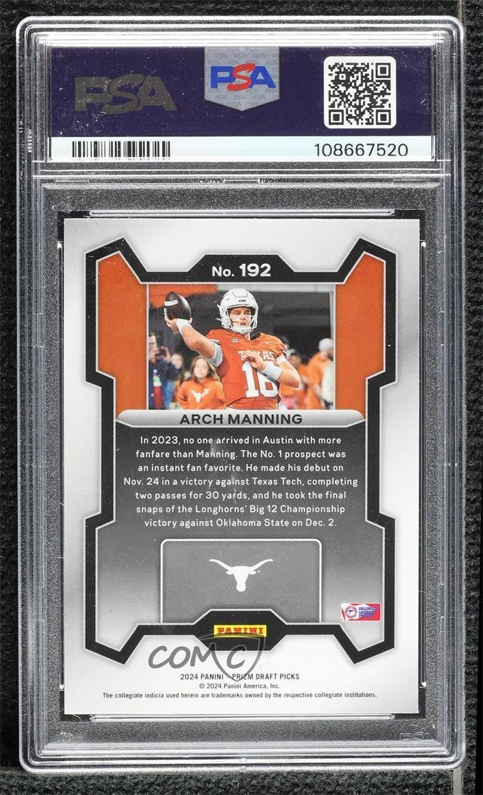 2024 Panini Prizm Draft Picks - Arch Manning #192 - Rookie - PSA - ROOKIE