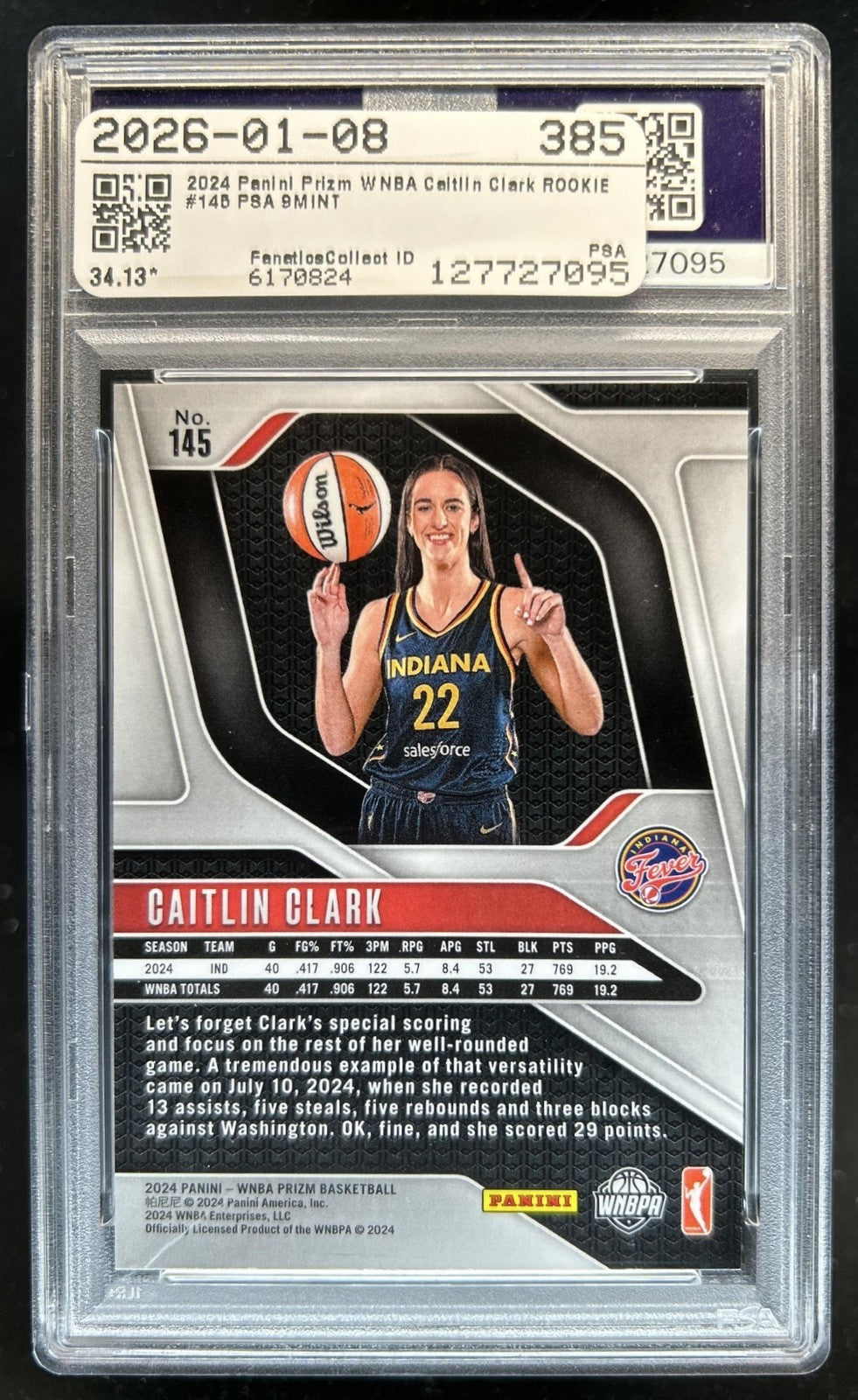 2024 Panini Prizm WNBA - Caitlin Clark RC Rookie #145 - Fever - PSA - ROOKIE
