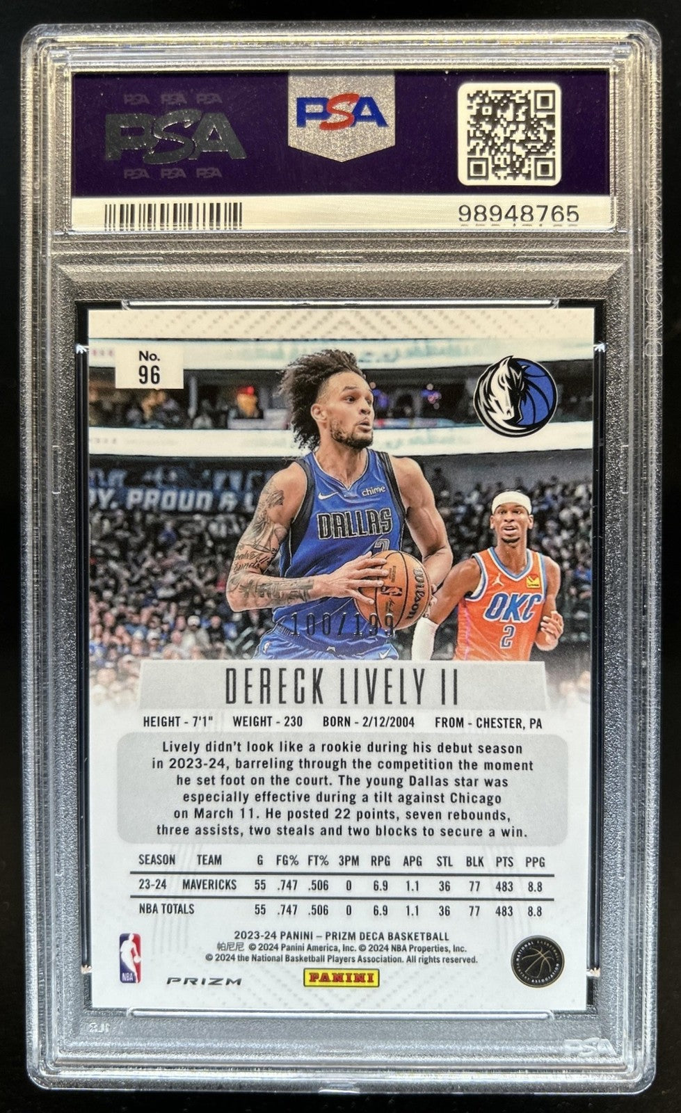 2023 Panini Prizm DECA - Dereck Lively II - ROOKIE - Red /199 - PSA - Red /199
