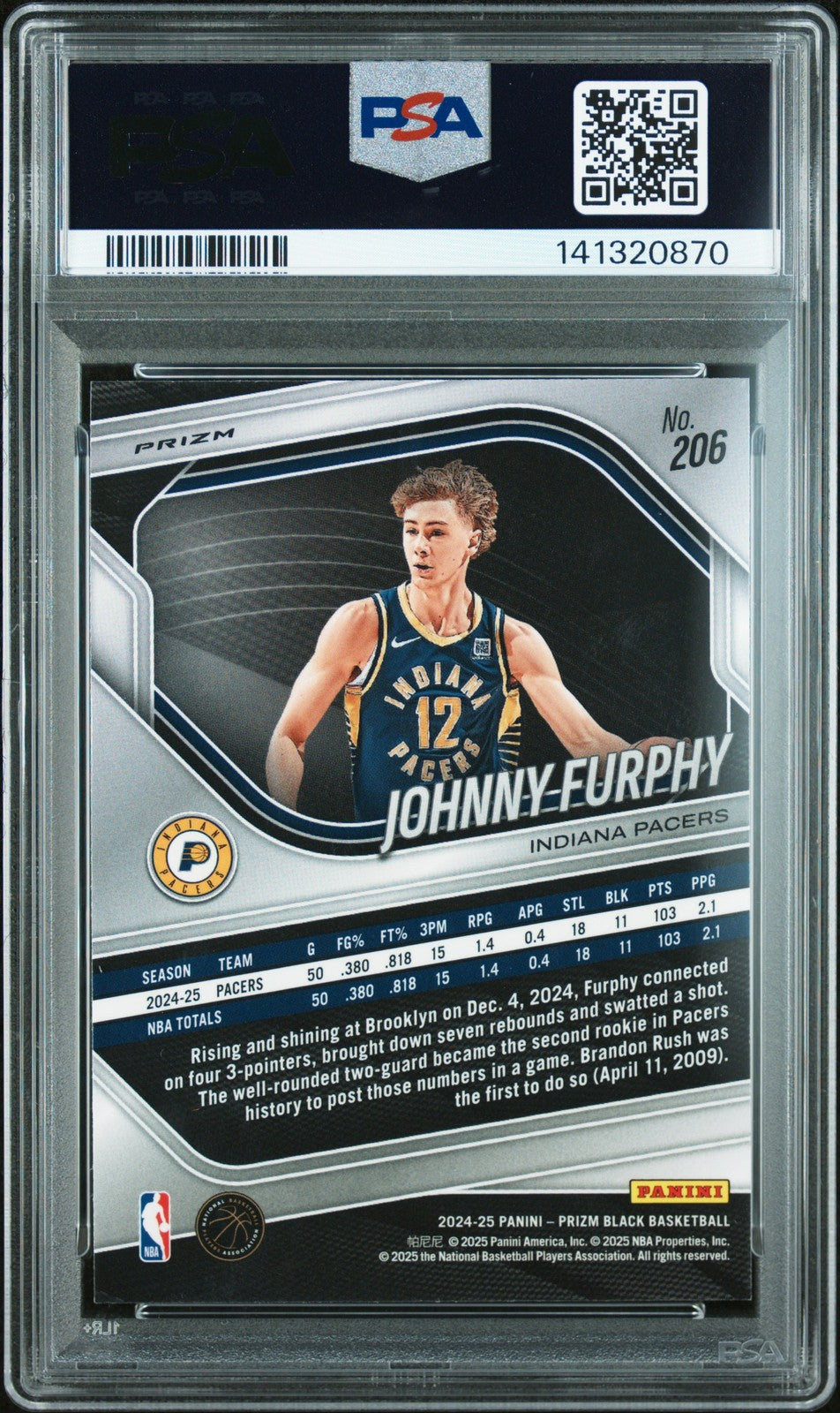 2024 Panini Prizm Black NBA - JOHNNY FURPHY - Snakeskin Rookie - PSA - ROOKIE