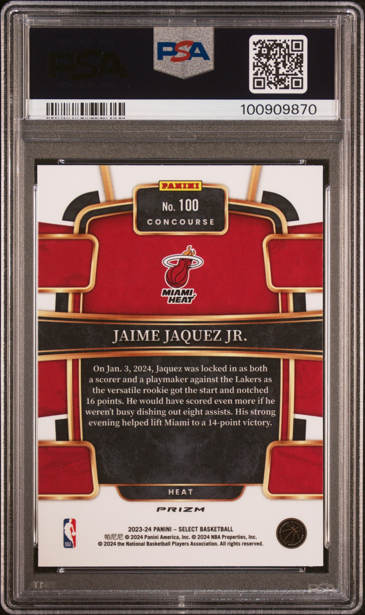 2023 Select Blue Prizm #100 - Jaime Jaquez Jr - Heat ROOKIE - PSA