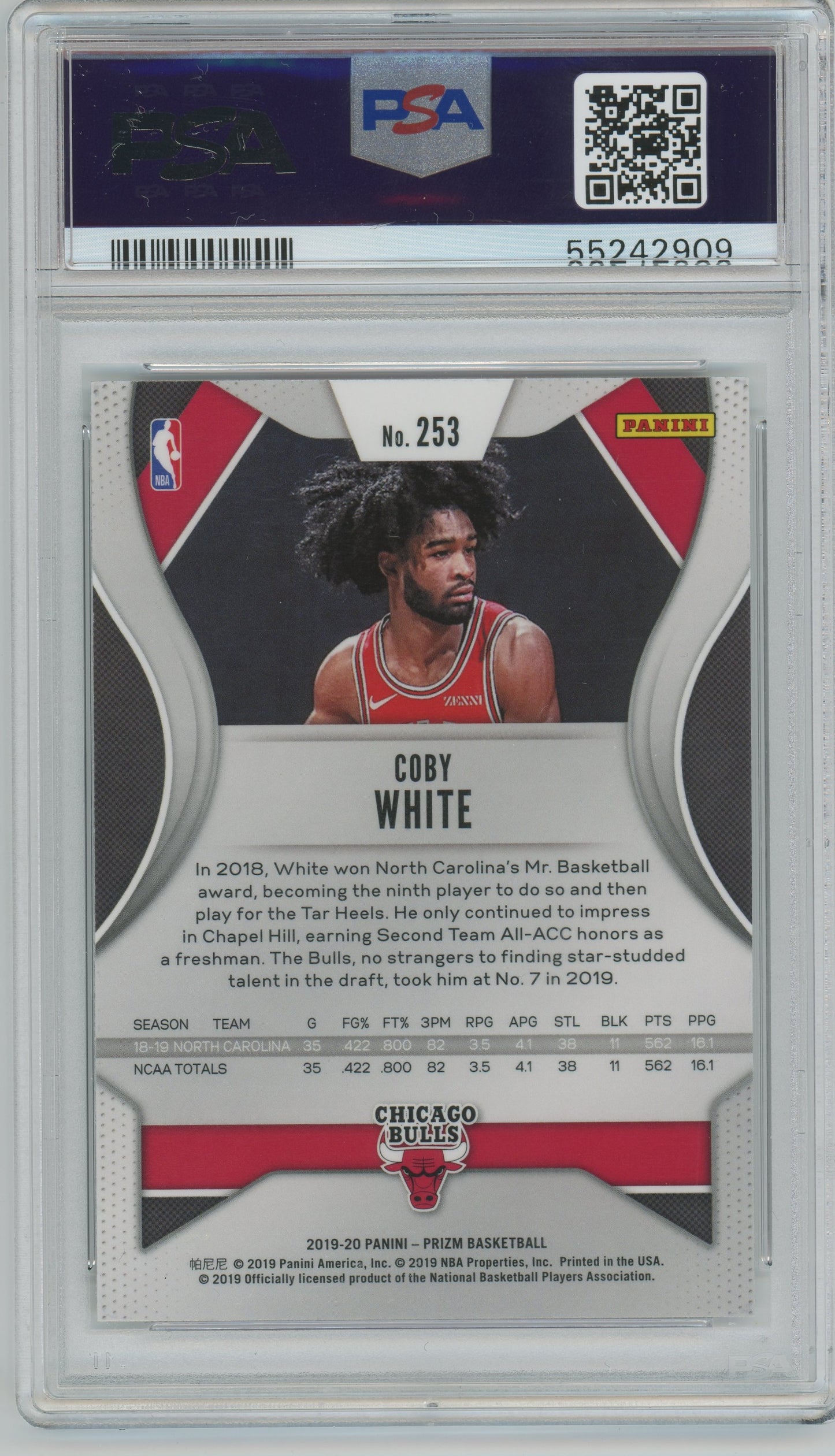 2019 Panini Prizm Coby White ROOKIE #253 PSA 10