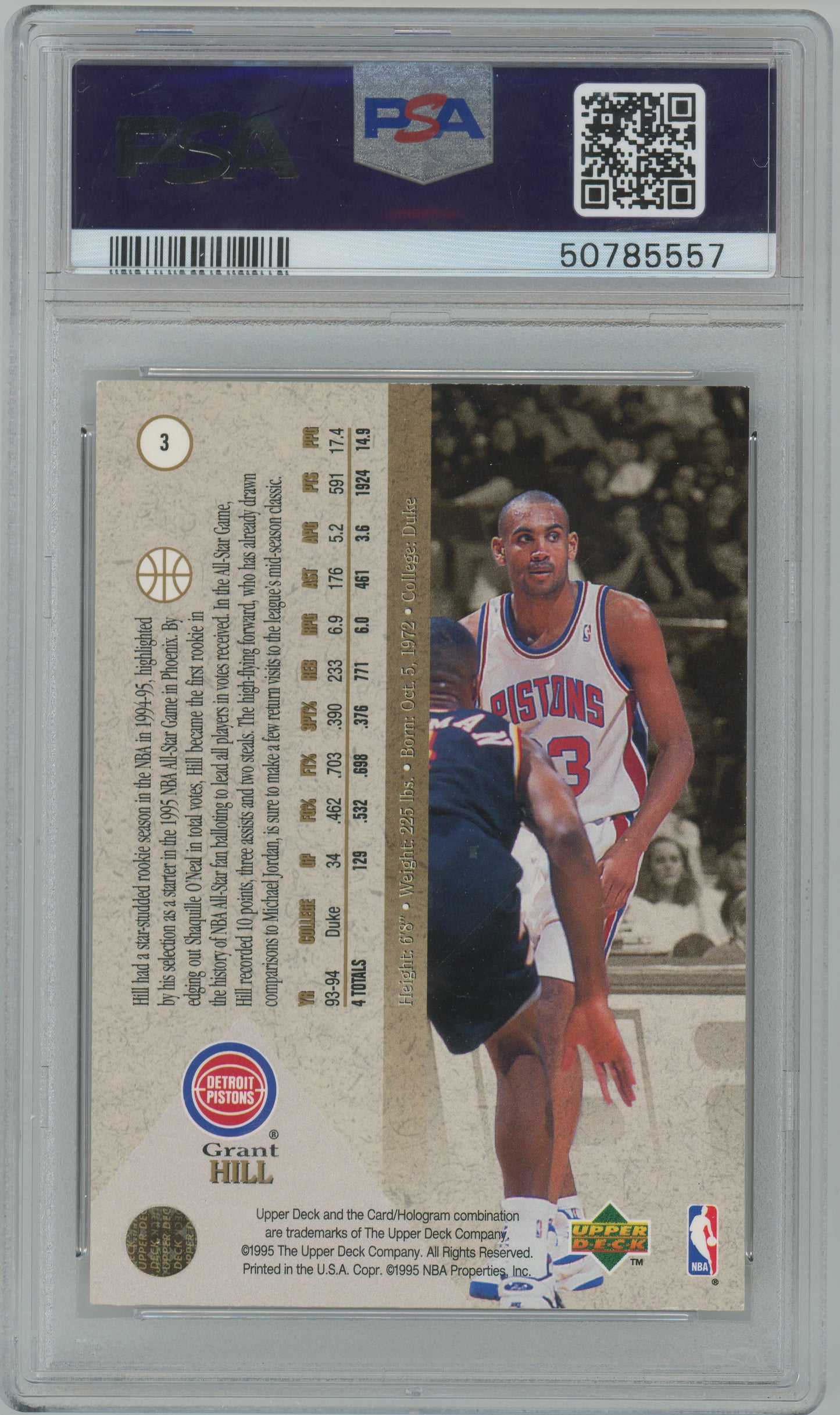 1994 SP Foil #3 - Grant Hill - Pistons ROOKIE HOF - PSA