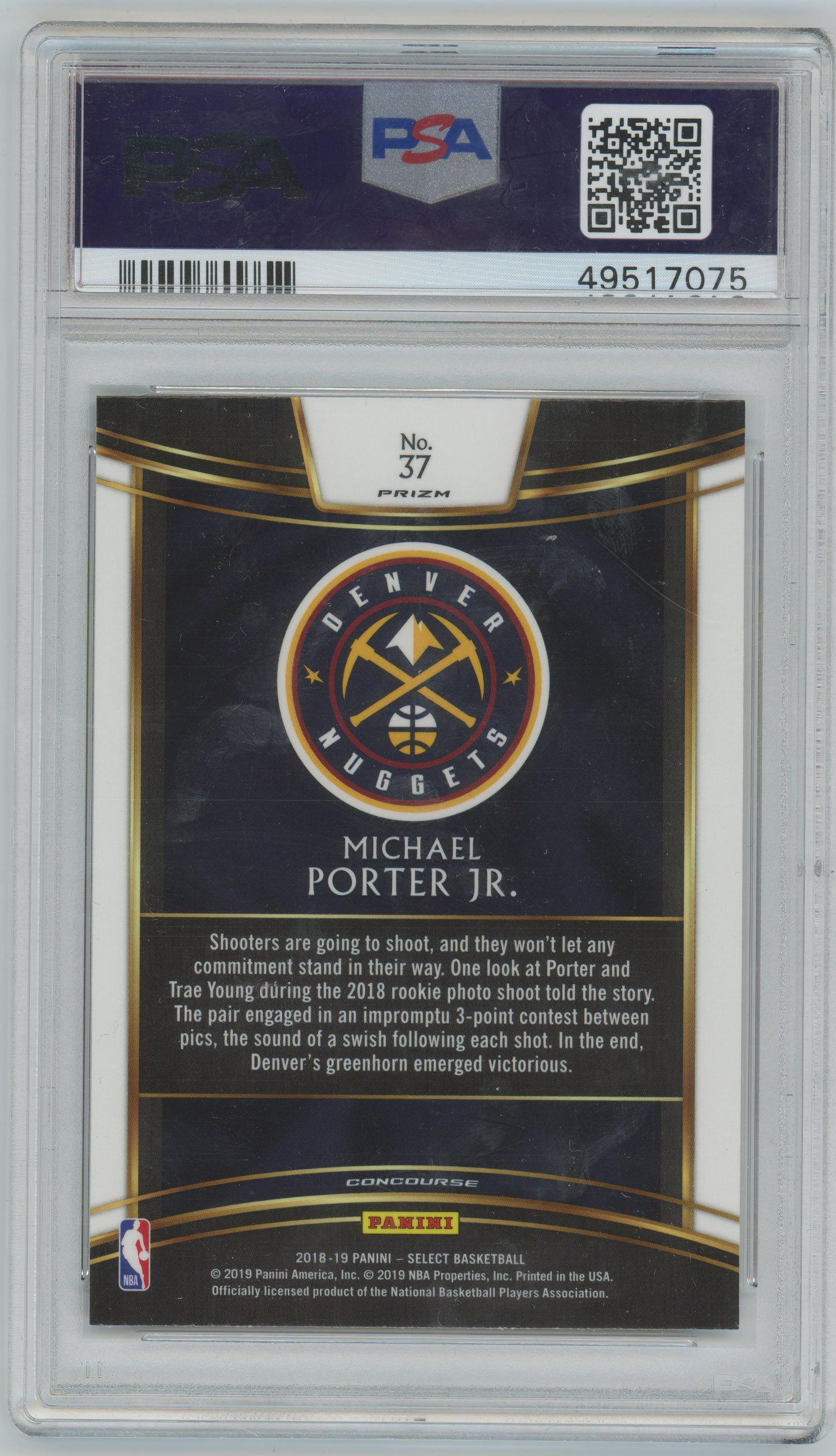 2018 Select Tri-Color Prizm #37 - Michael Porter Jr Nuggets - ROOKIE - PSA 10