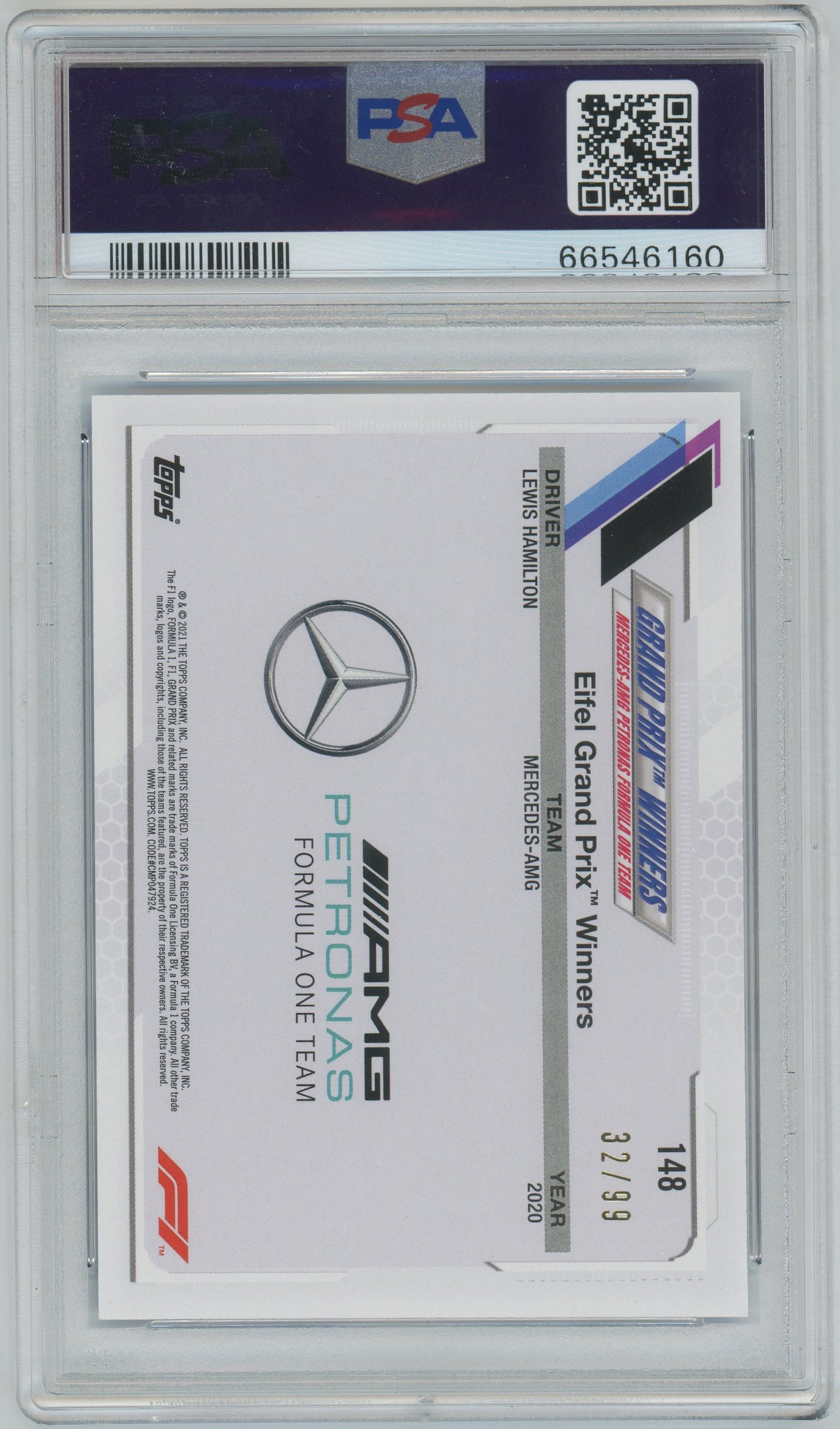 2021 Topps Formula 1 Lewis Hamilton #148 PSA 9 - /99, 32/99
