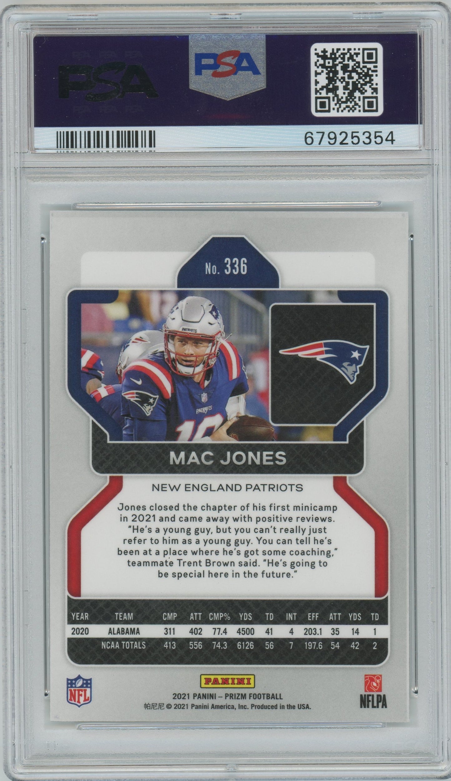 2021 Panini Prizm Mac Jones ROOKIE #336 PSA 9