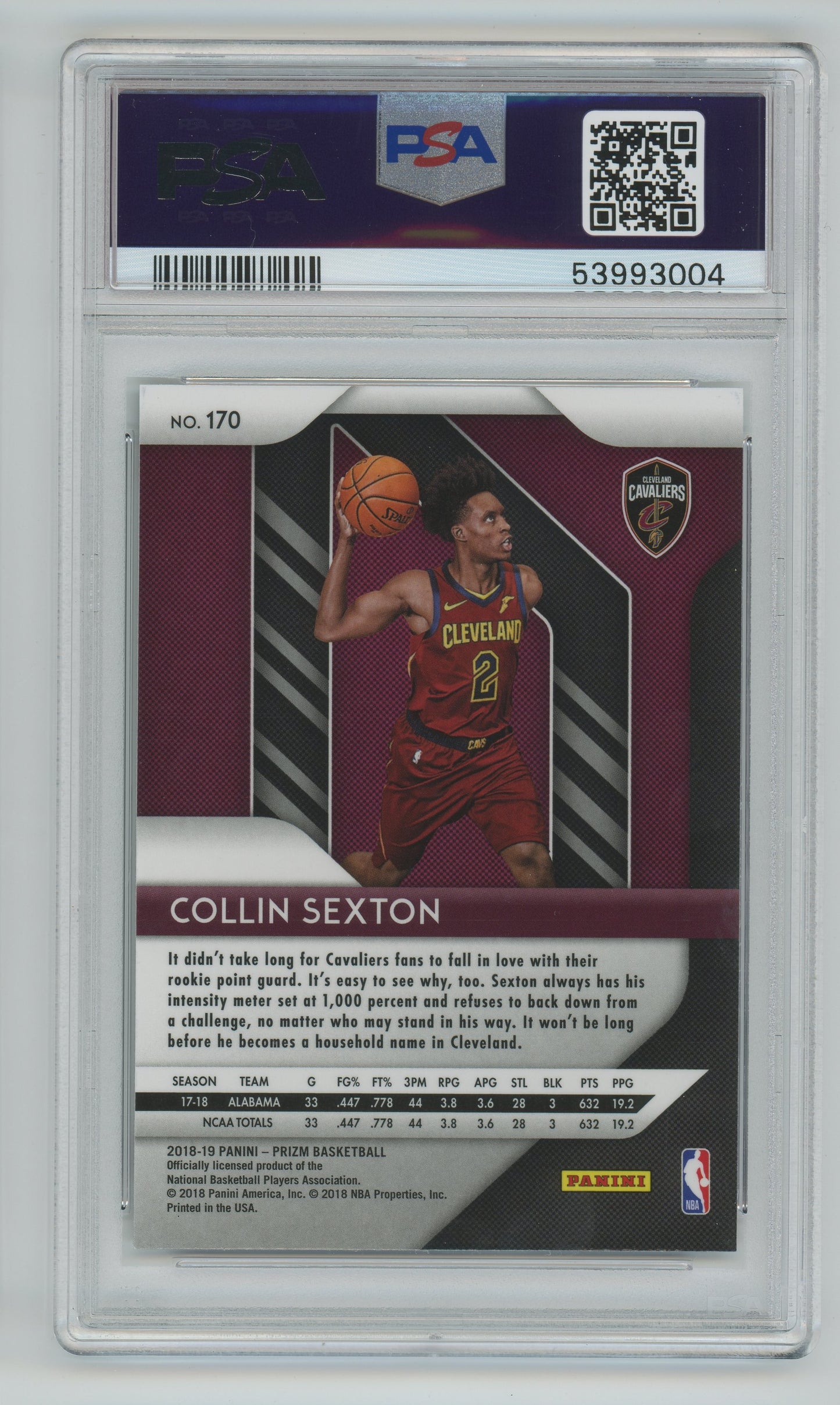 2018 Panini Prizm Collin Sexton ROOKIE #170 PSA 9