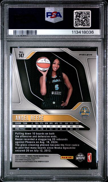 2024 WNBA Panini Green Prizm - #147 Angel Reese Chicago Sky - ROOKIE - PSA