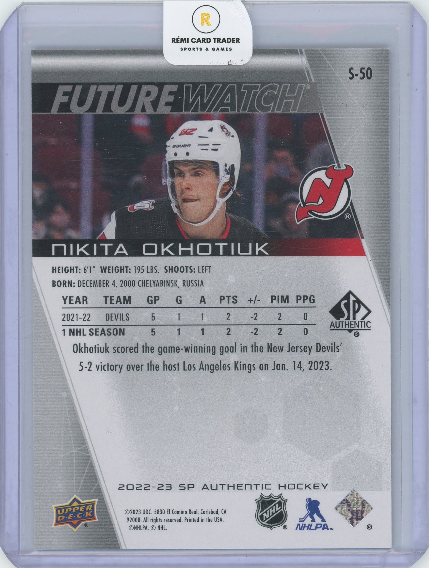2022-23 SP Authentic Hockey Nikita Okhotiuk #S-50 Future Watch Gold 48/50