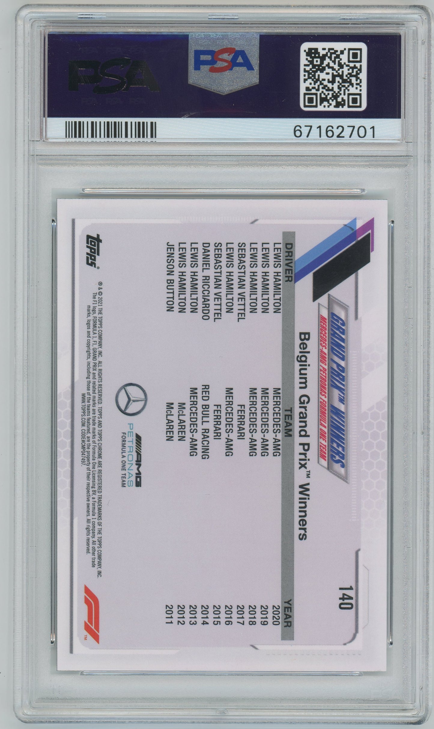 2021 Topps Chrome Formula 1 Lewis Hamilton #140 PSA 10