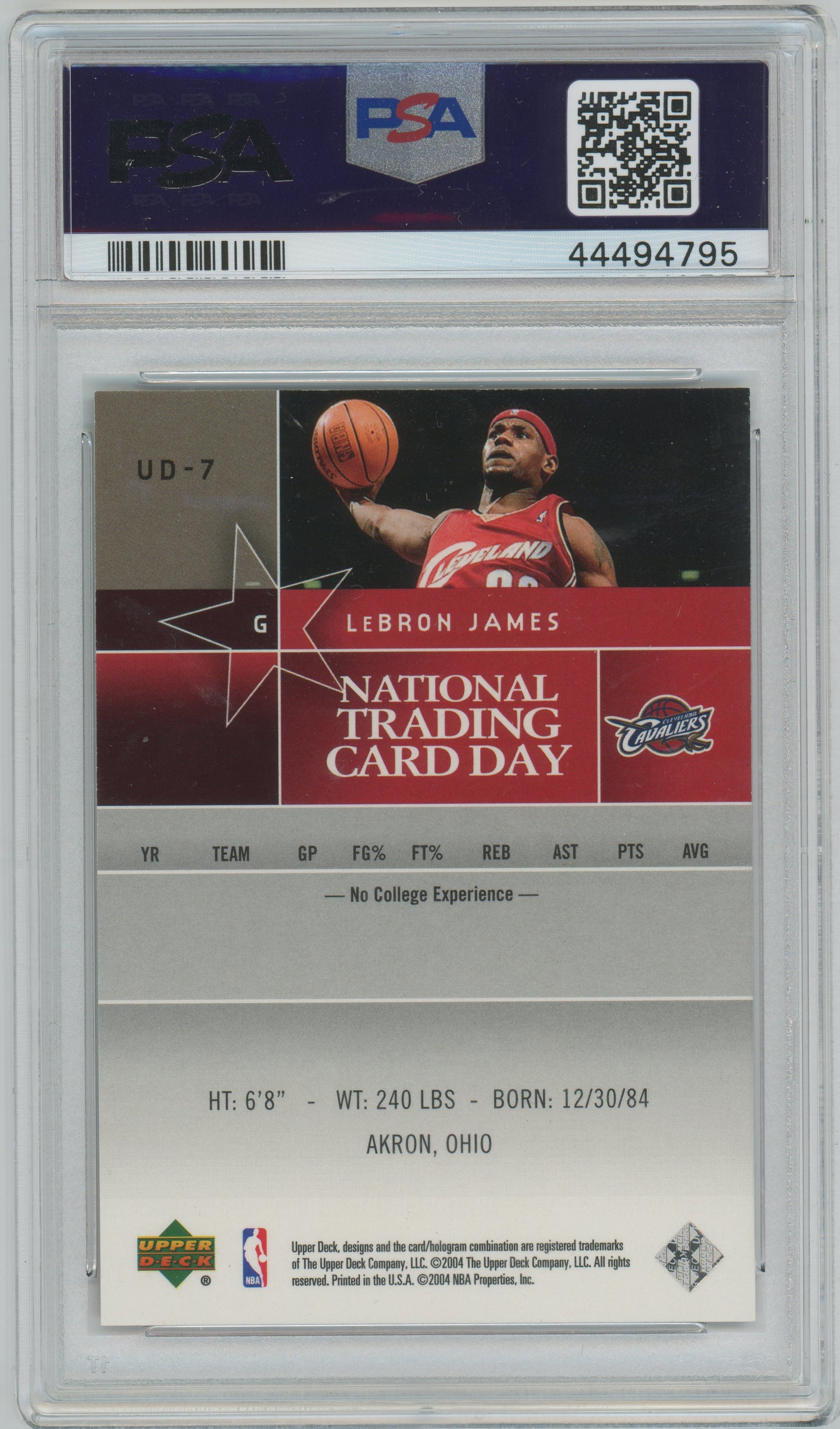 2004 Upper Deck National Trading Card Day #UD7 LeBron James Cavaliers PSA 8