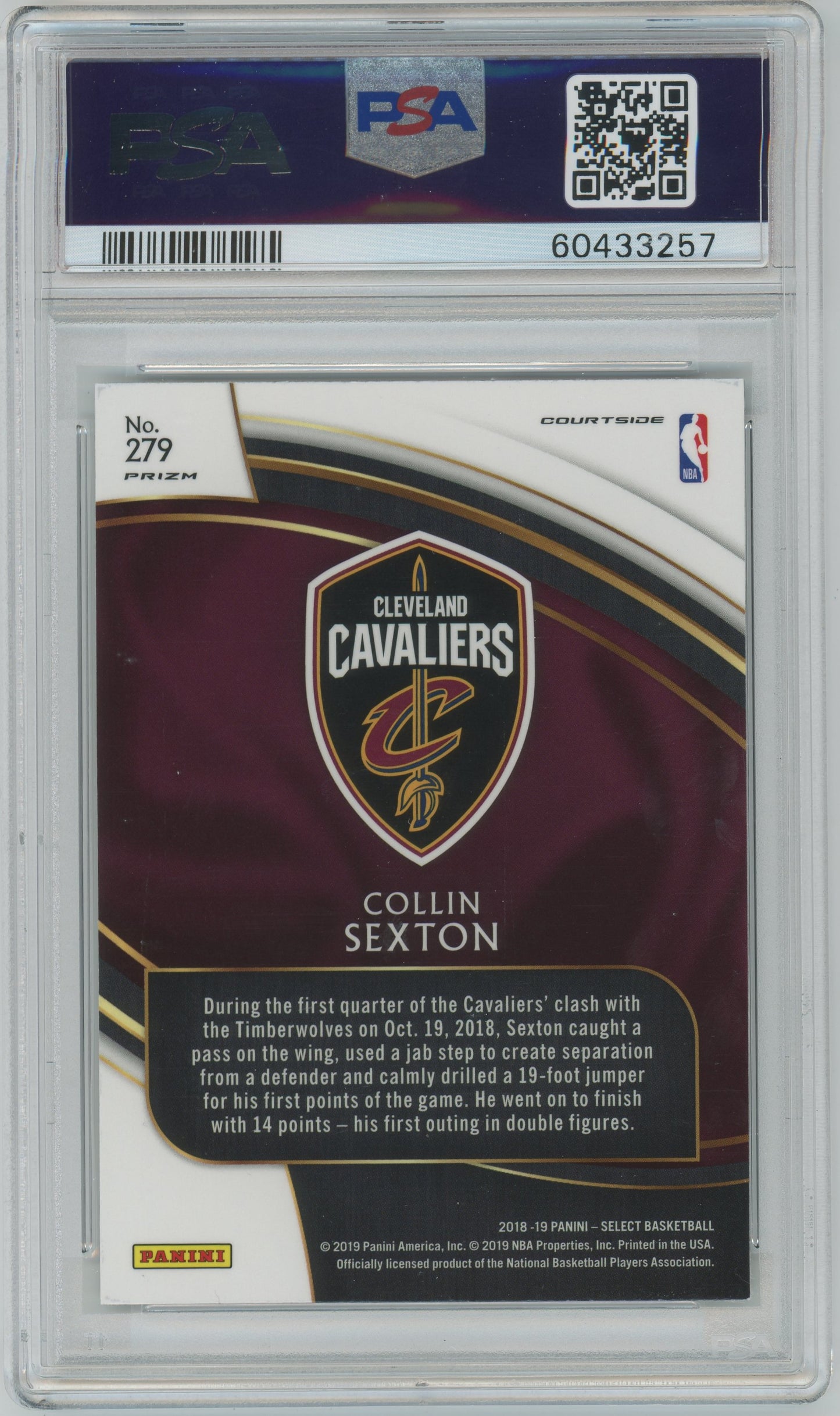 2018 Panini Select Collin Sexton ROOKIE #279 Silver Prizm PSA 9