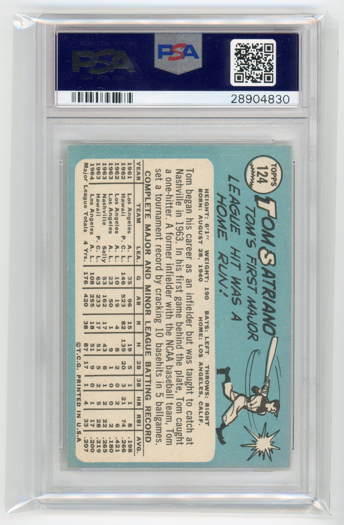 1965 Topps MLB Baseball - Tom Satriano #124 - Los Angeles Angels - PSA 8