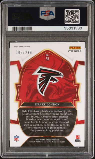 2022 Panini Select - Drake London - ROOKIE /249 - Tri-Color Prizm /249 - PSA 10