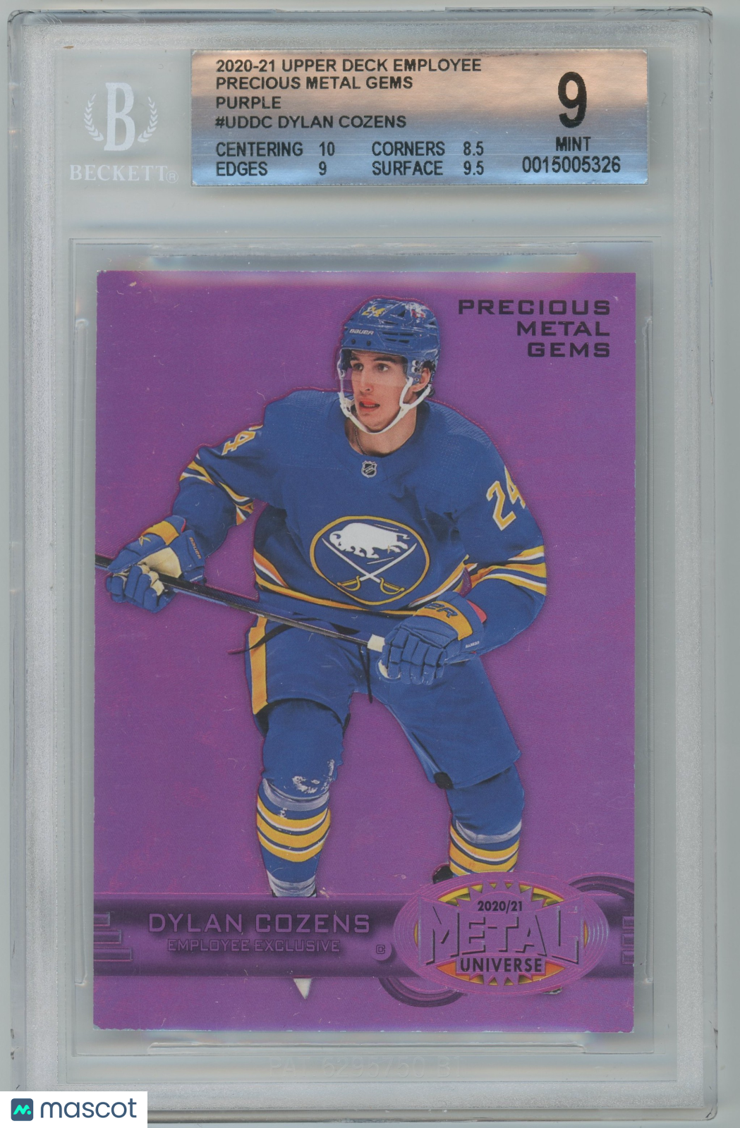 2020 Upper Deck Employee Precious Metal Gems Purple Dylan Cozens #UDDC BGS 9