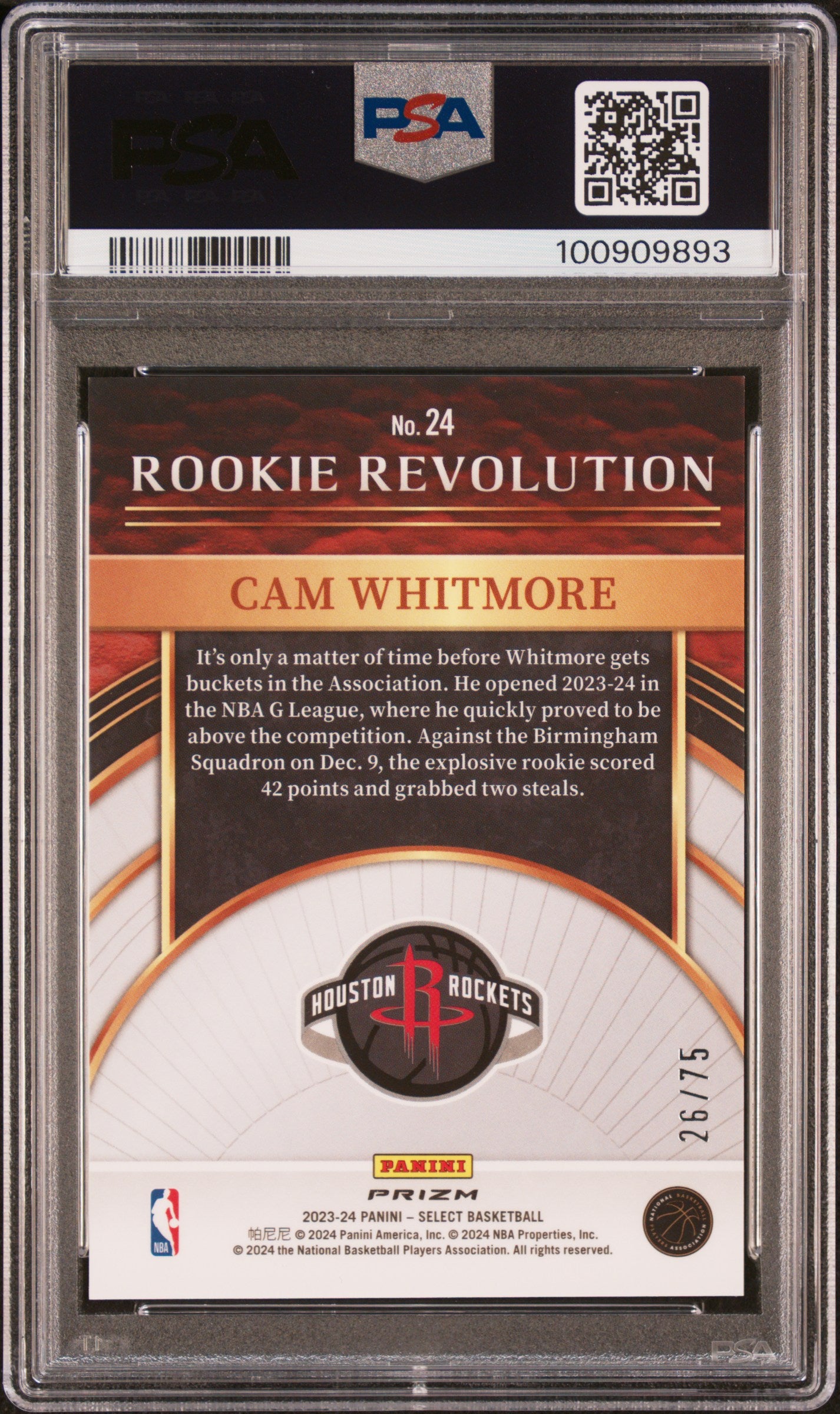 2023 Panini Select - Purple Cracked Ice /75 - Cam Whitmore ROOKIE - /75 - PSA 10