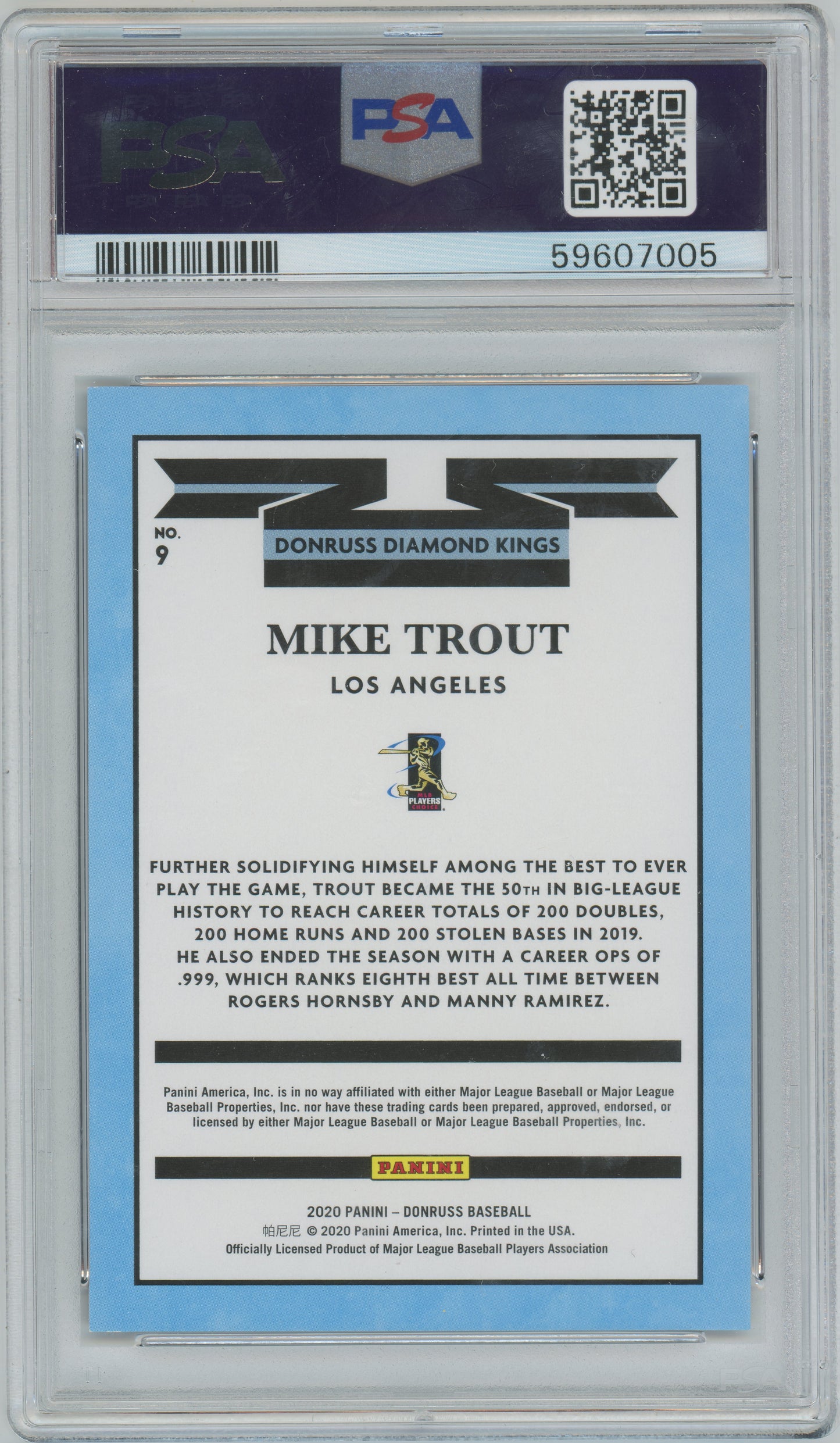 2020 Panini Donruss - Mike Trout #9 - Milestone Stat Line /250 - PSA - /250