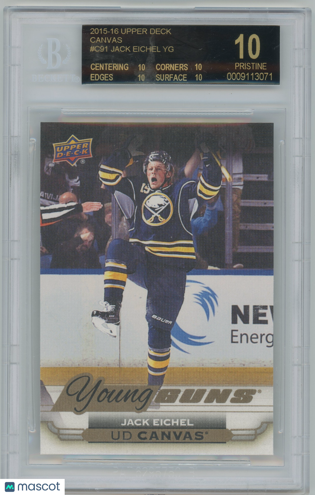 2015-16 Upper Deck Young Guns Canvas Jack Eichel YG #C91 BGS 10 PRISTINE BLACK