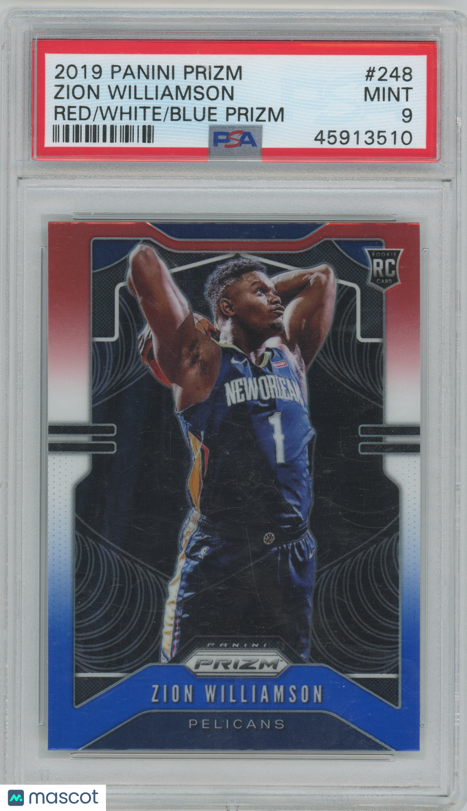 2019 Panini Prizm - Zion Williamson #248 - ROOKIE - Red/White/Blue Prizm - PSA 9
