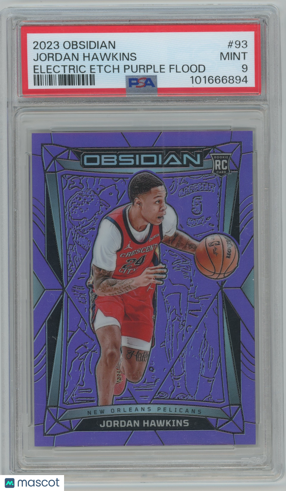 2023 Obsidian Electric Etch Purple Flood Prizm Jordan Hawkins 29/49 PSA 9 - /49