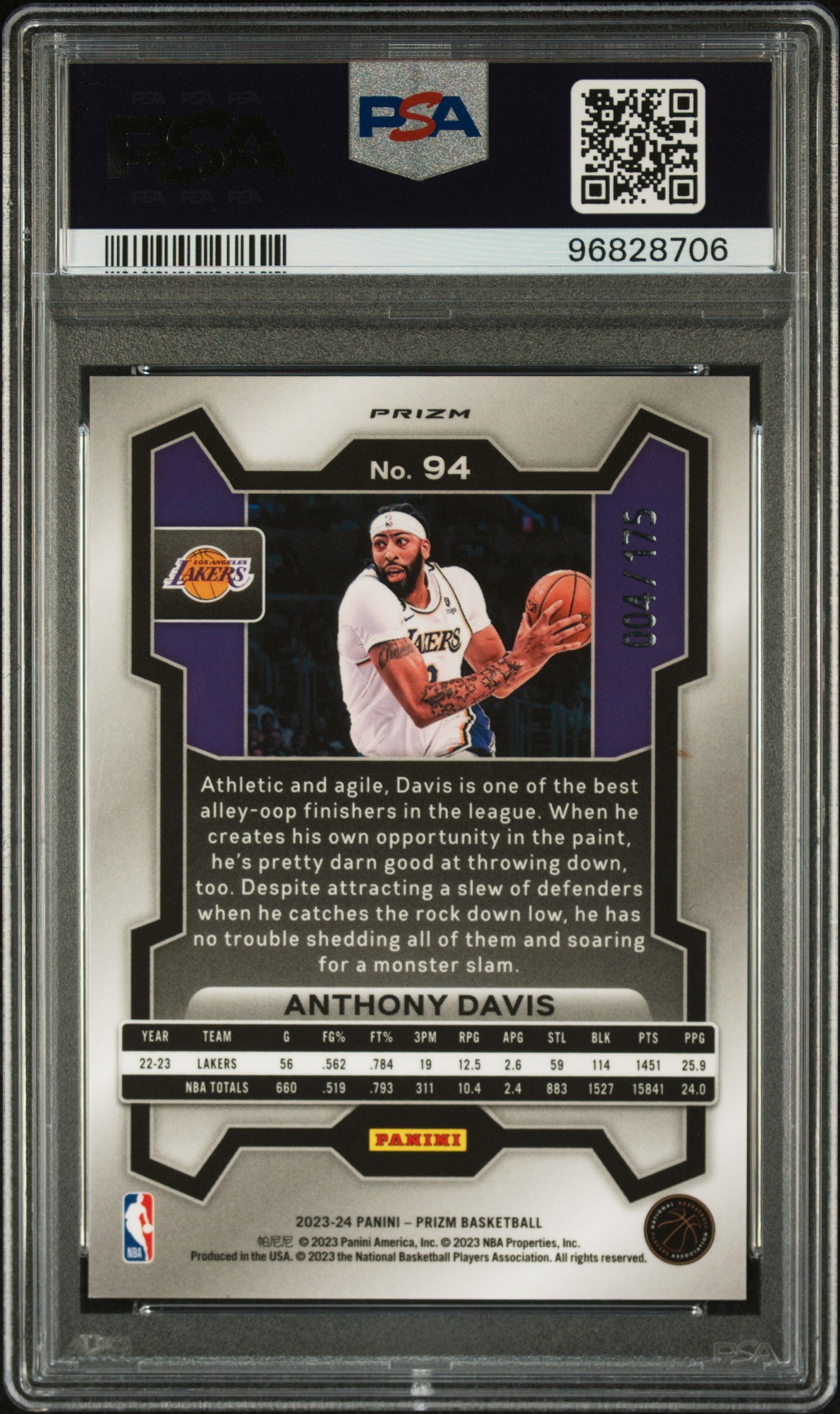 2023 Panini Prizm Anthony Davis #94 White Prizm /175 - PSA 9 - /175