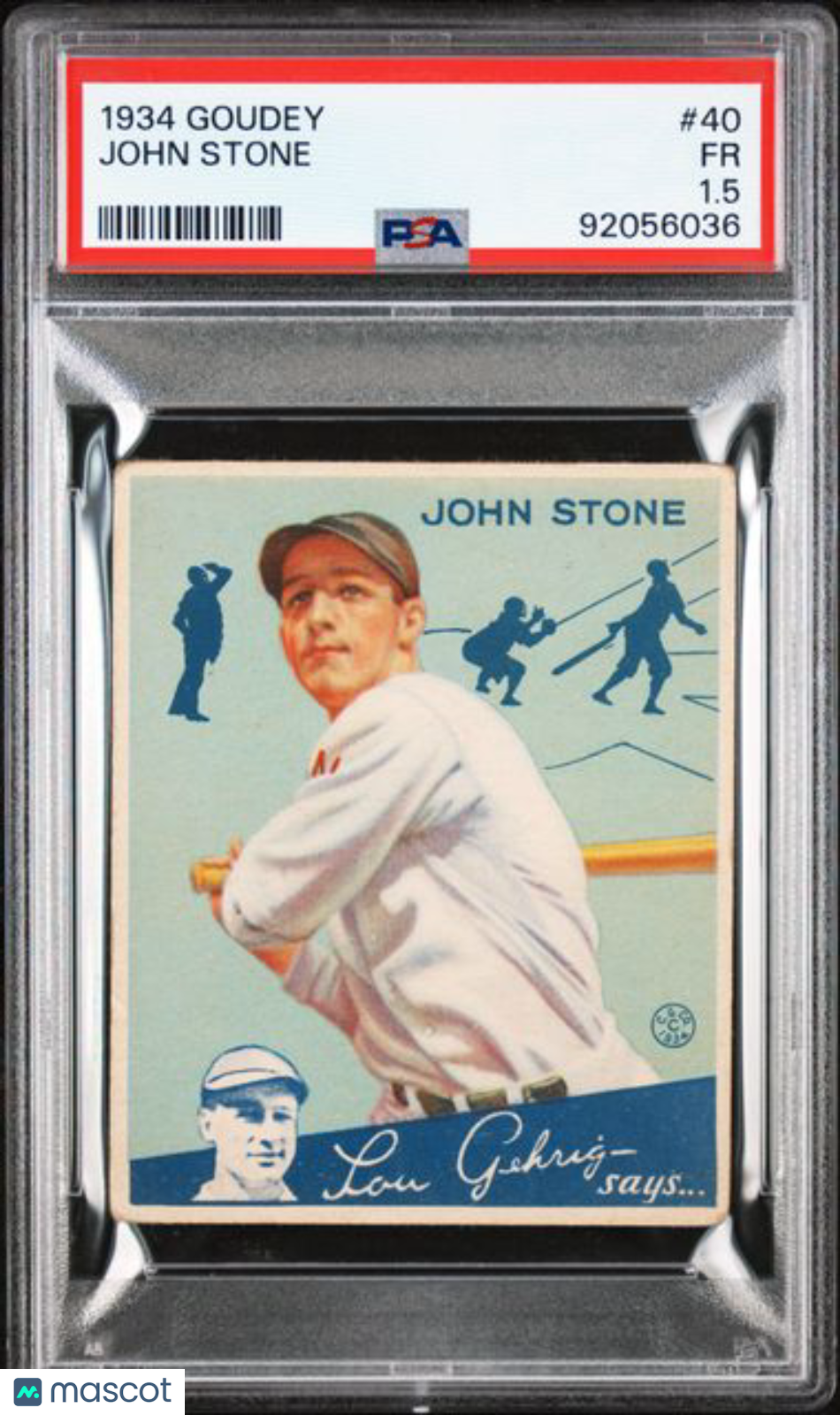 1934 Goudey Big League Chewing Gum - John Stone #40 - PSA 1.5