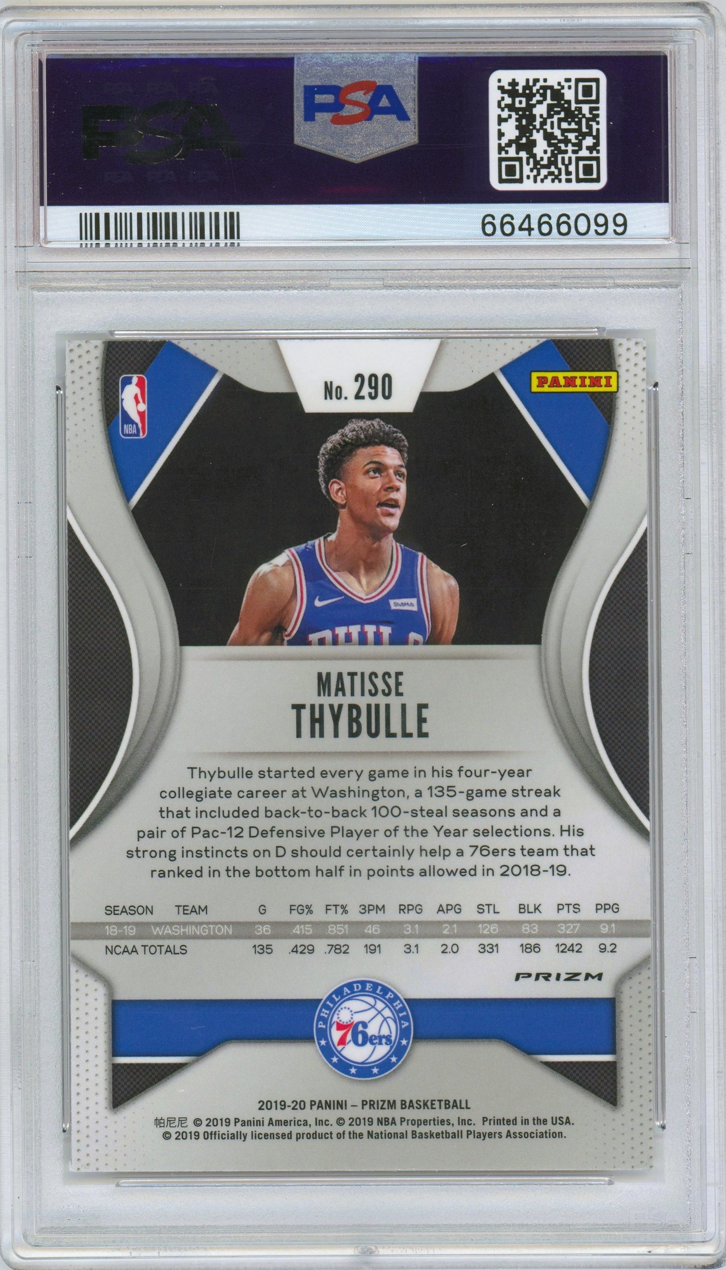 2019 Panini Prizm Matisse Thybulle ROOKIE #290 PSA 10