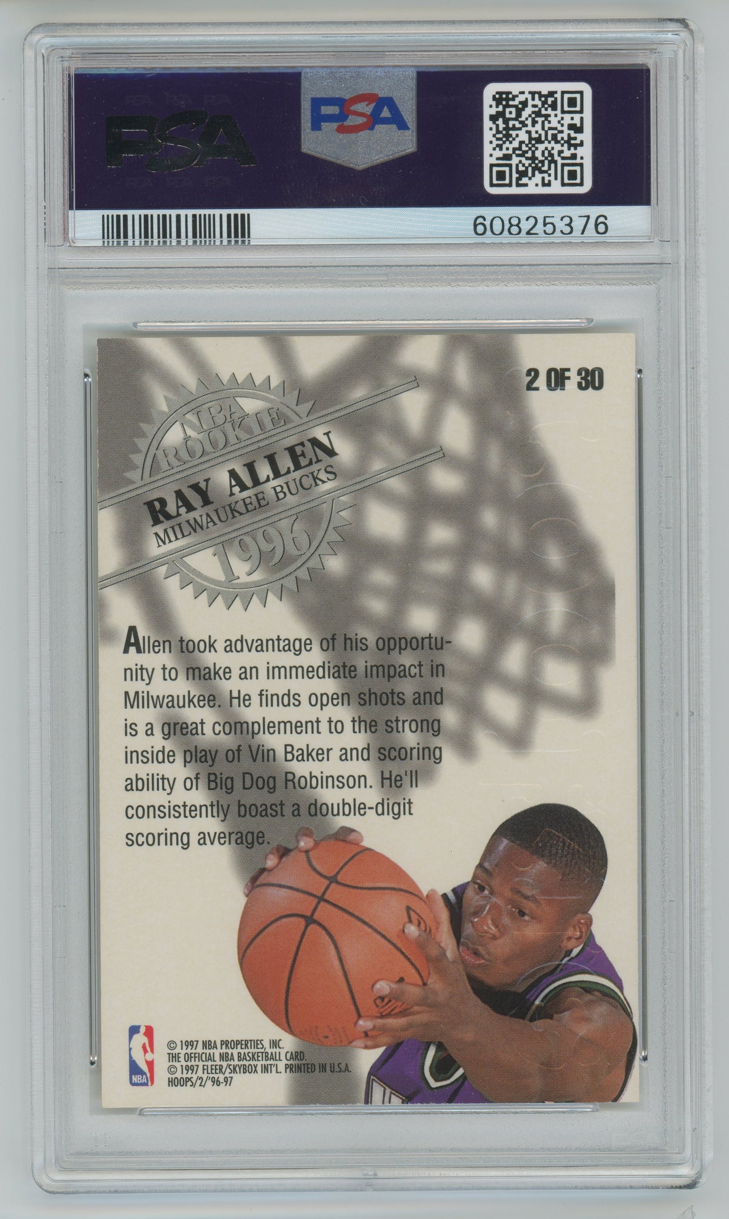 1996 Hoops Rookie Ray Allen #2 PSA 9