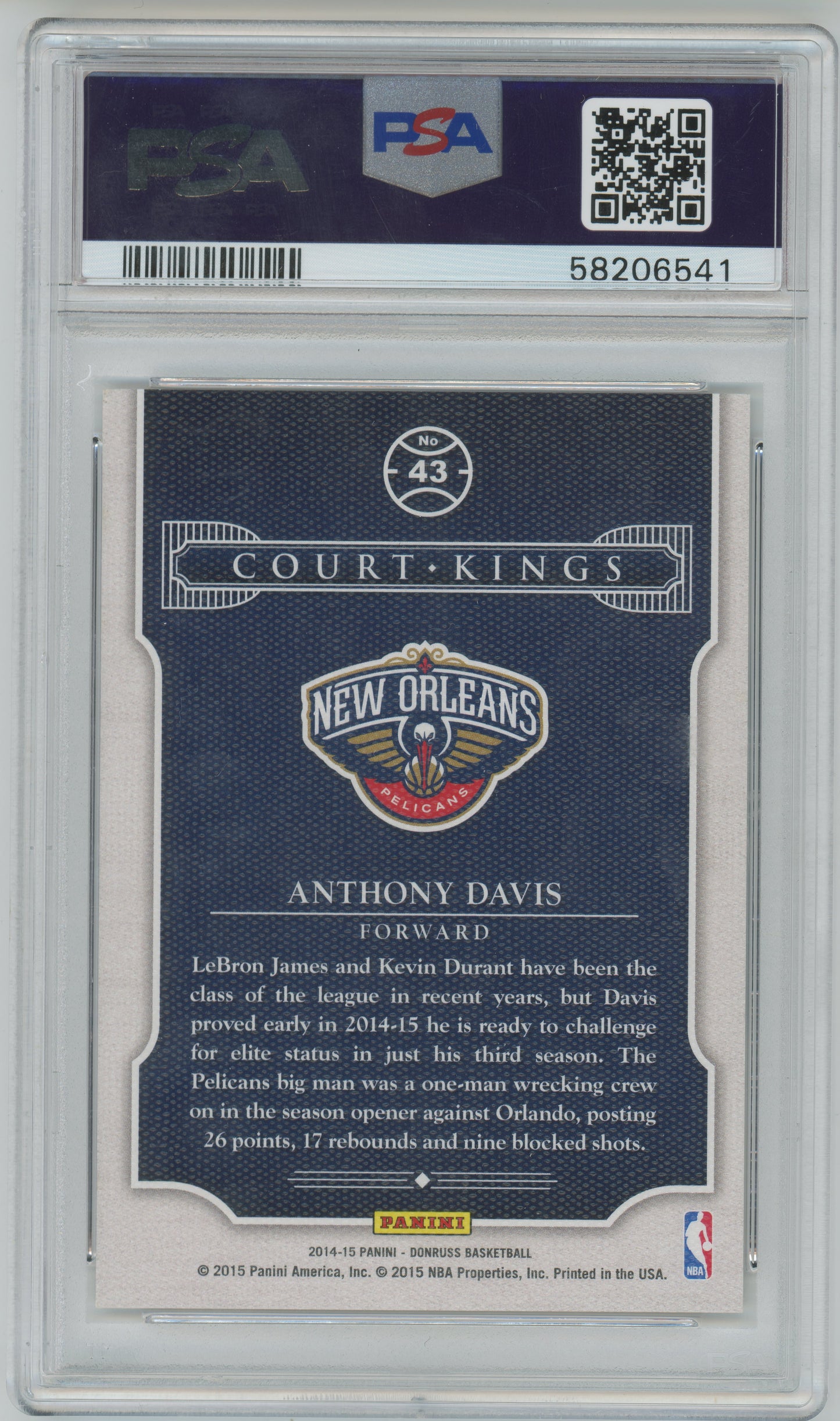 2014 Panini Donruss - Court Kings Career Stat /173 - Anthony Davis 4/173 - PSA