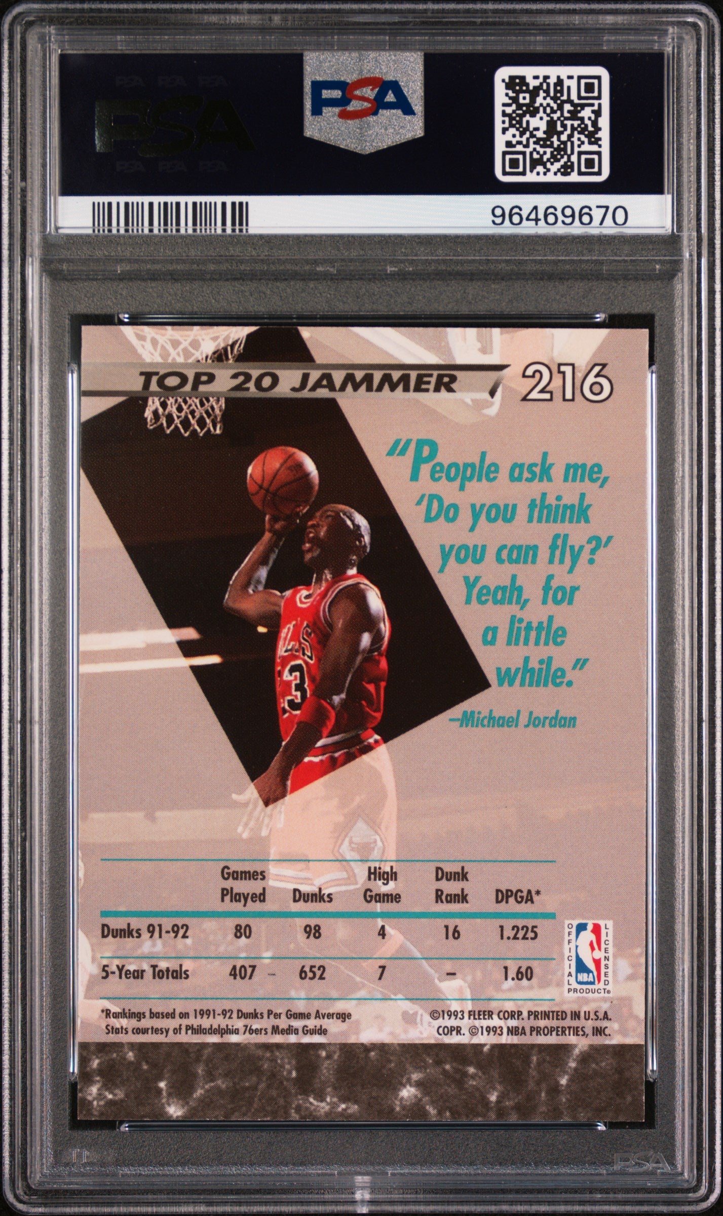 1992 Ultra Michael Jordan #216 PSA 8